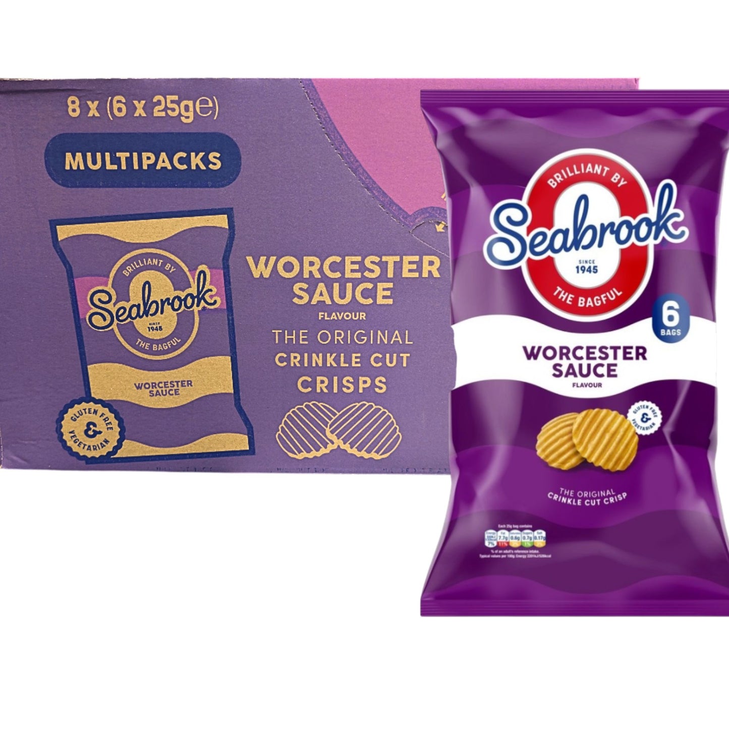 Seabrook Worcester Sauce | The Original Crinkle Cut Crisps | 6 x 25g Multipack