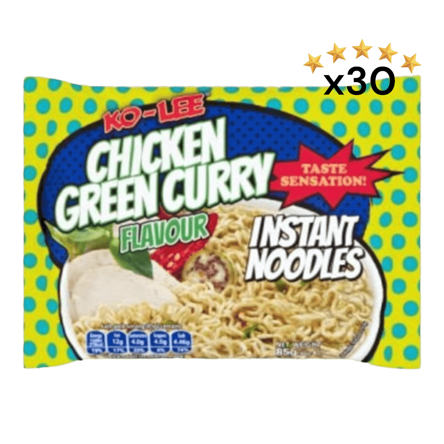 Ko-Lee Chicken Green Curry Flavour Instant Noodles - 30 x 85g - Spec Milk 24 hrs