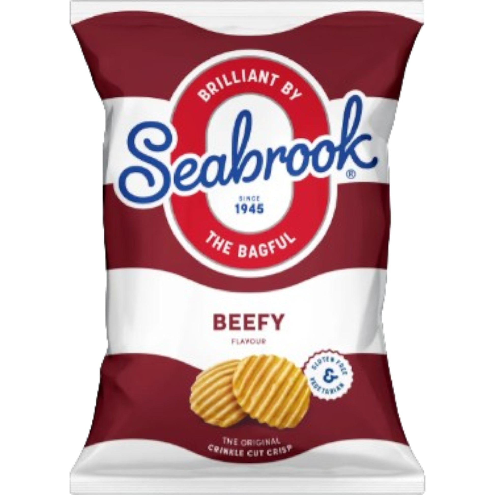 Seabrook Crinkle Cut crisps Beefy flavour 32 x 31.8g full box on white background