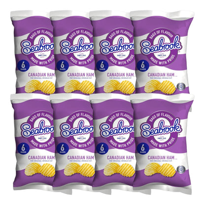 Seabrook Crinkle Cut crisps Canadian Ham flavour 8 multipacks of 6 packs on white background