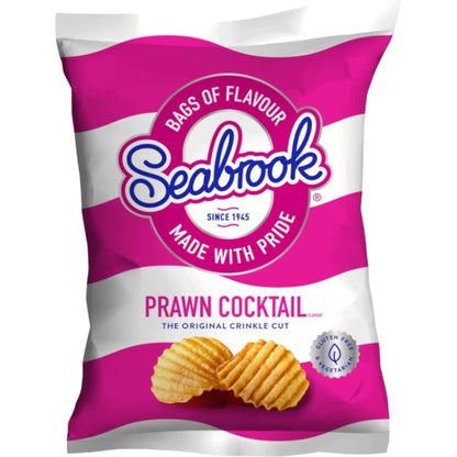 Seabrook Crinkle Cut crisps Prawn Cocktail flavour 31.8g pack on white background