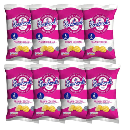 Seabrook Crinkle Cut crisps prawn cocktail flavour 8 x 6 pack on white background