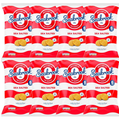 Seabrook Crinkle Cut crisps Sea Salted flavour 8 multipacks of 6 packs on white background