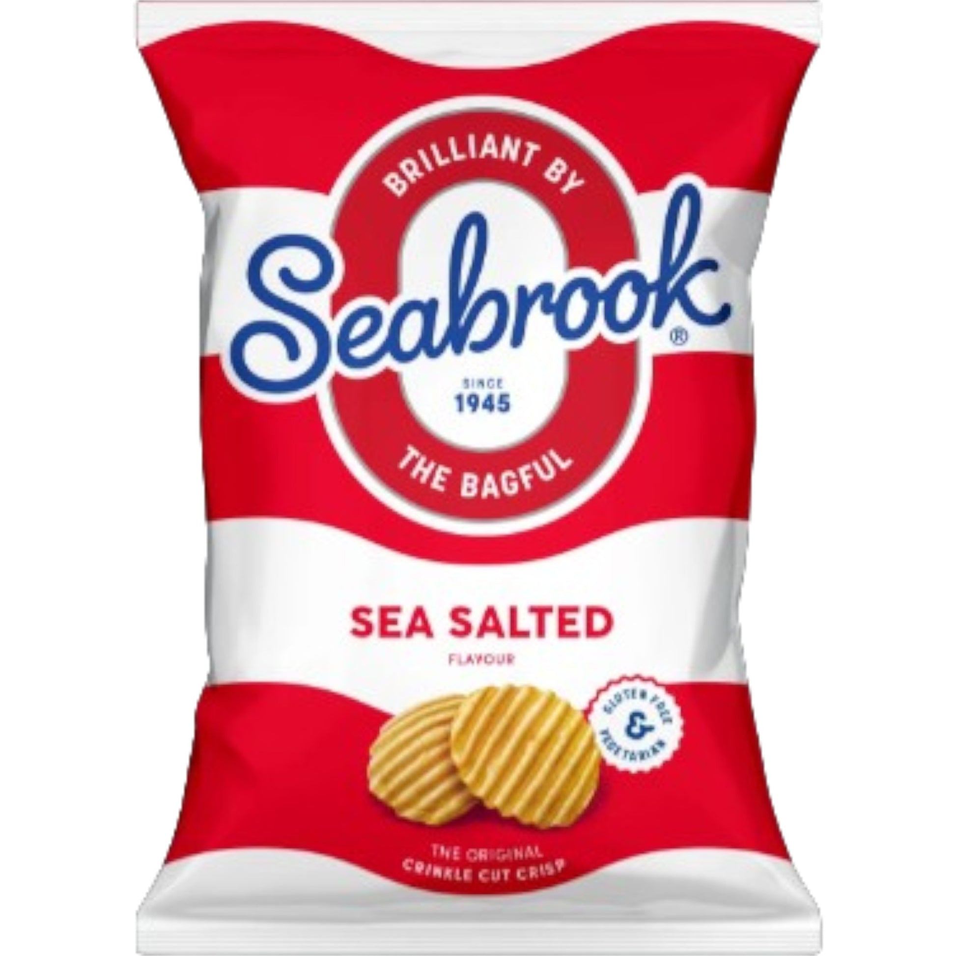 Seabrook Sea Salted Flavoured Crisps one pack 31.8g on white background