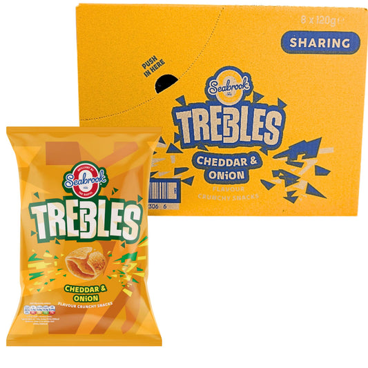 Seabrook Trebles | Cheddar & Onion | Crunchy Corn & Potato Snacks 120g