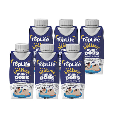 TopLife bedtime milk for dogs 6x200ml cartons on white background