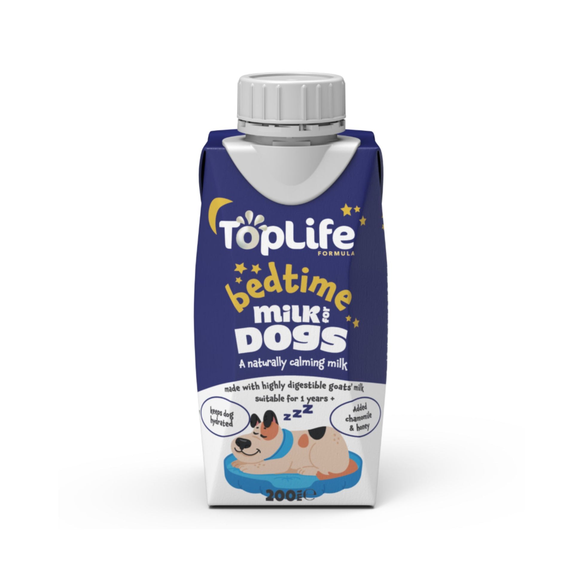 TopLife bedtime milk for dogs 200ml carton on white background