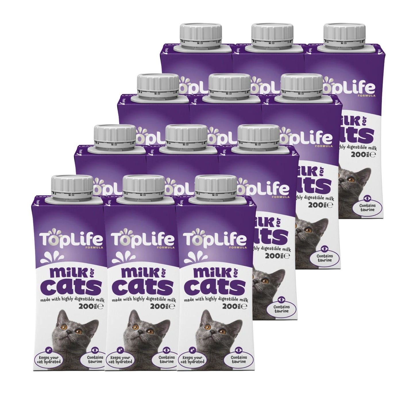 TopLife goat milk for cats 12x200ml cartons on white background