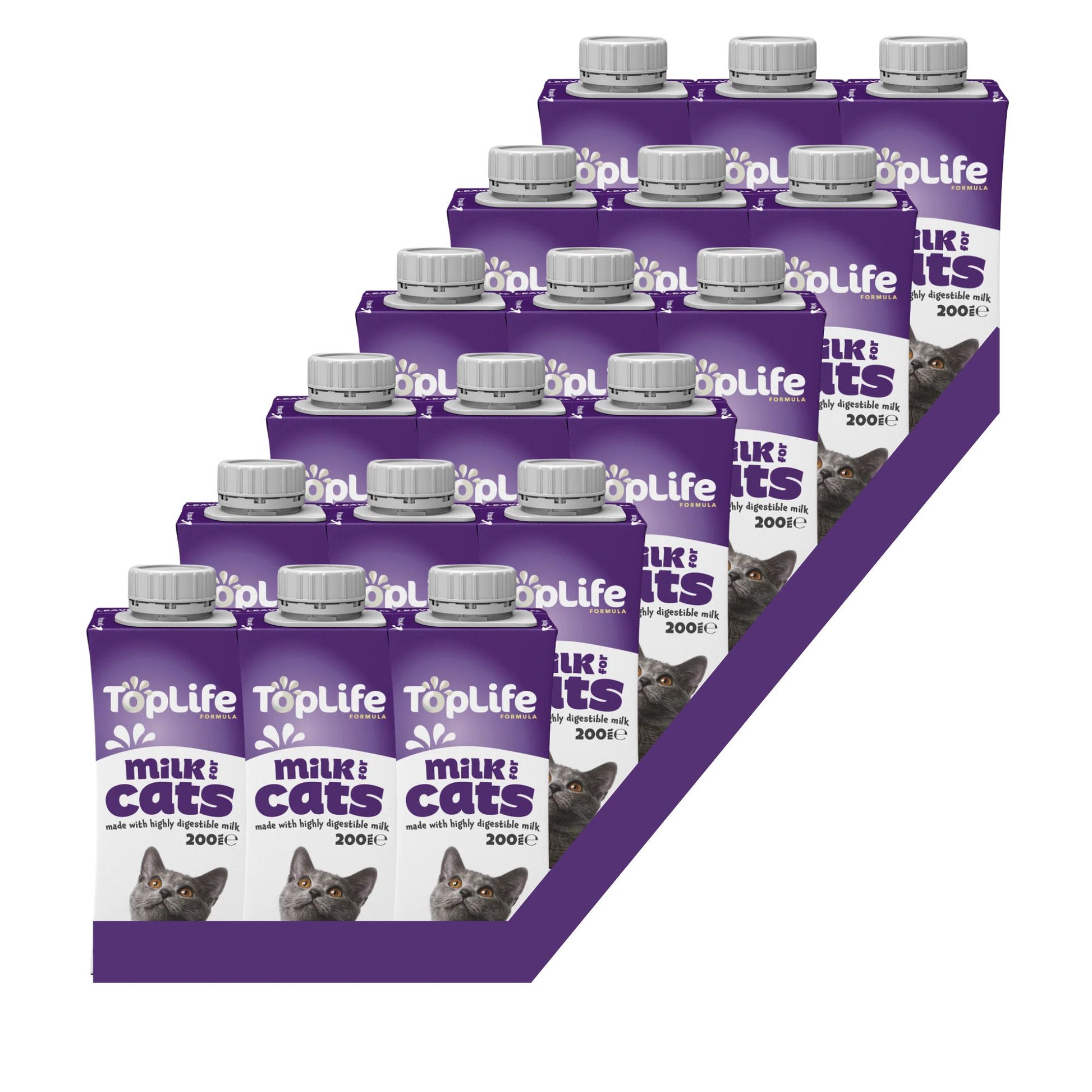 TopLife goat milk for cats 18x200ml cartons on white background