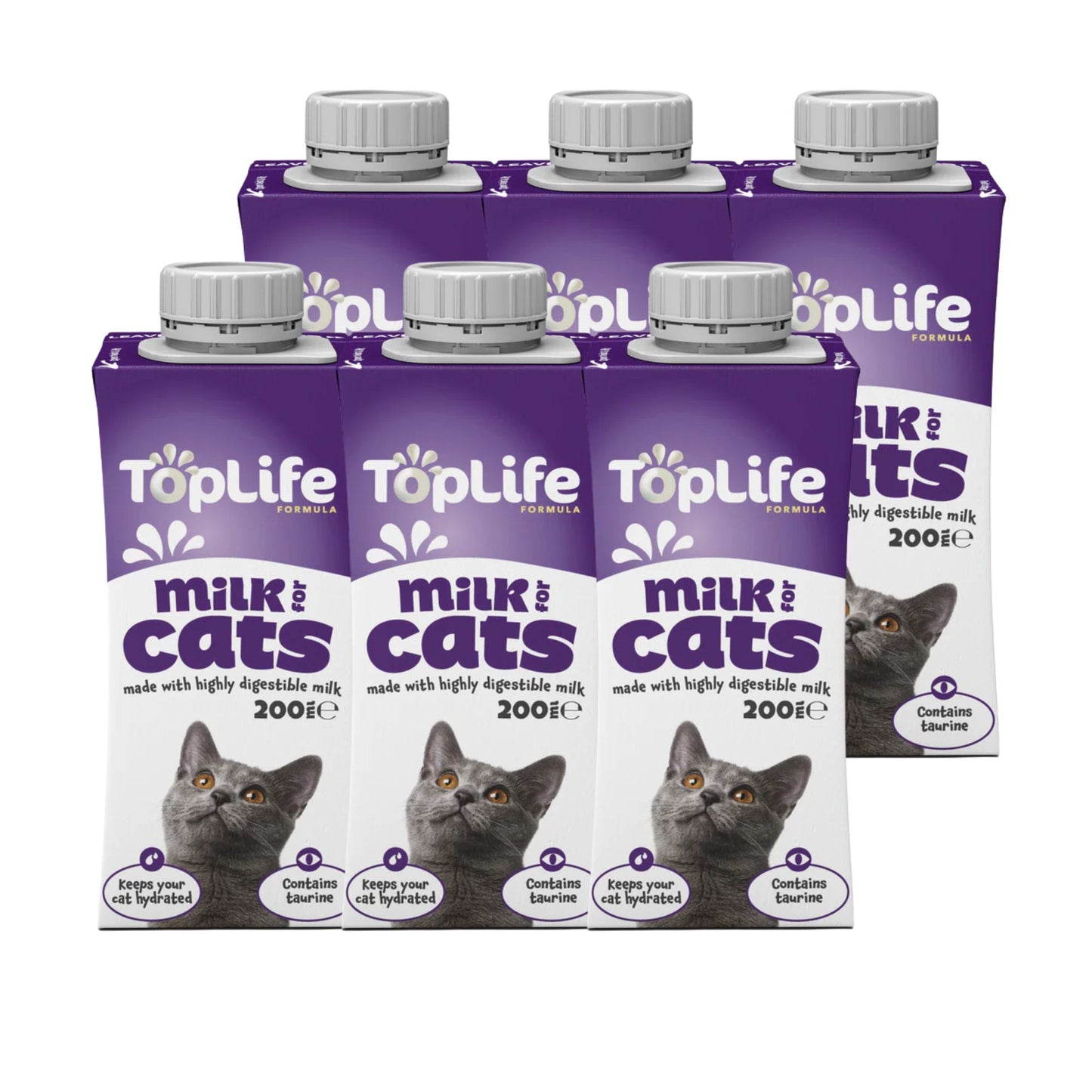 TopLife goat milk for cats 6x200ml cartons on white background