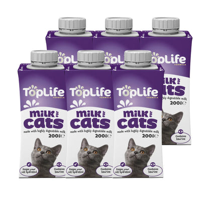 TopLife goat milk for cats 6x200ml cartons on white background