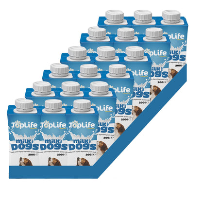TopLife goat milk for dogs 18x200ml cartons on white background