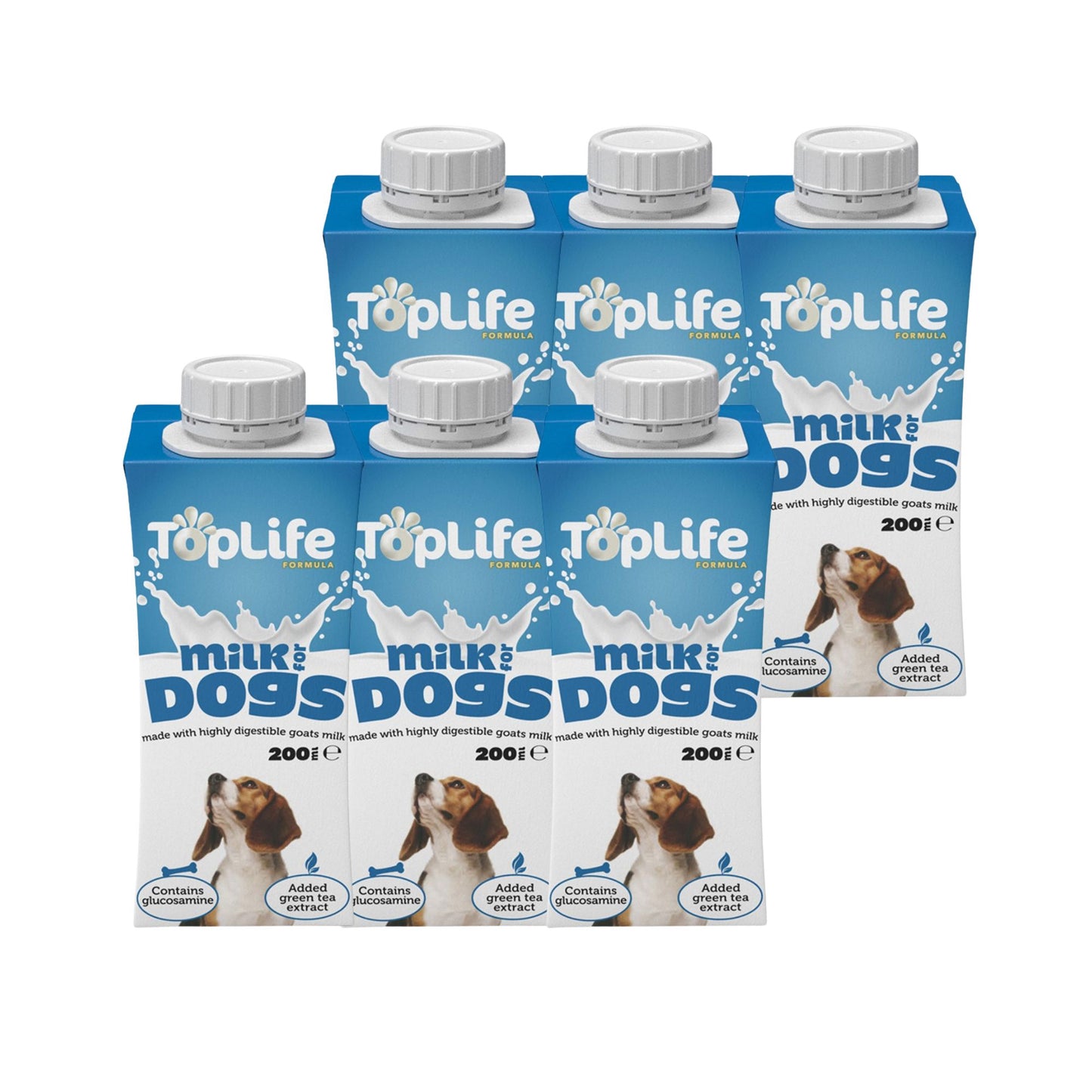 TopLife goat milk for dogs 6x200ml cartons on white background