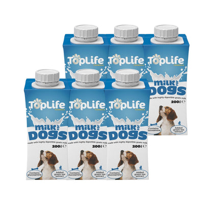 TopLife goat milk for dogs 6x200ml cartons on white background