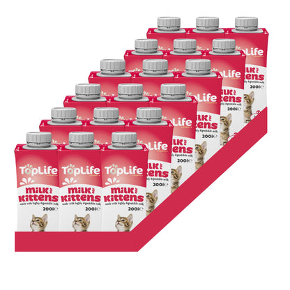 TopLife goat milk for kittens 18x200ml cartons on white background