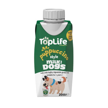 TopLife Puppuccino-Style Milk for Dogs Carton, 200ml, on a white background.