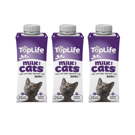 TopLife goat milk for cats 3x200ml cartons on white background