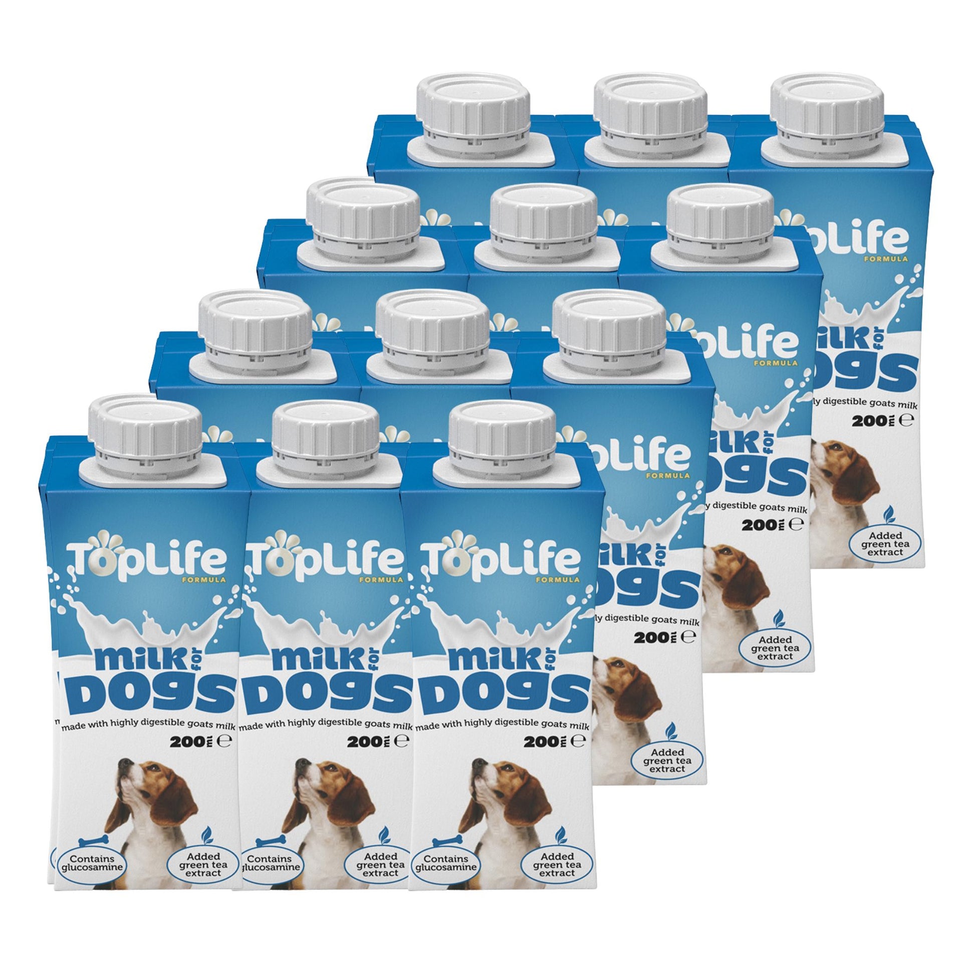 TopLife goat milk for dogs 12x200ml cartons on white background