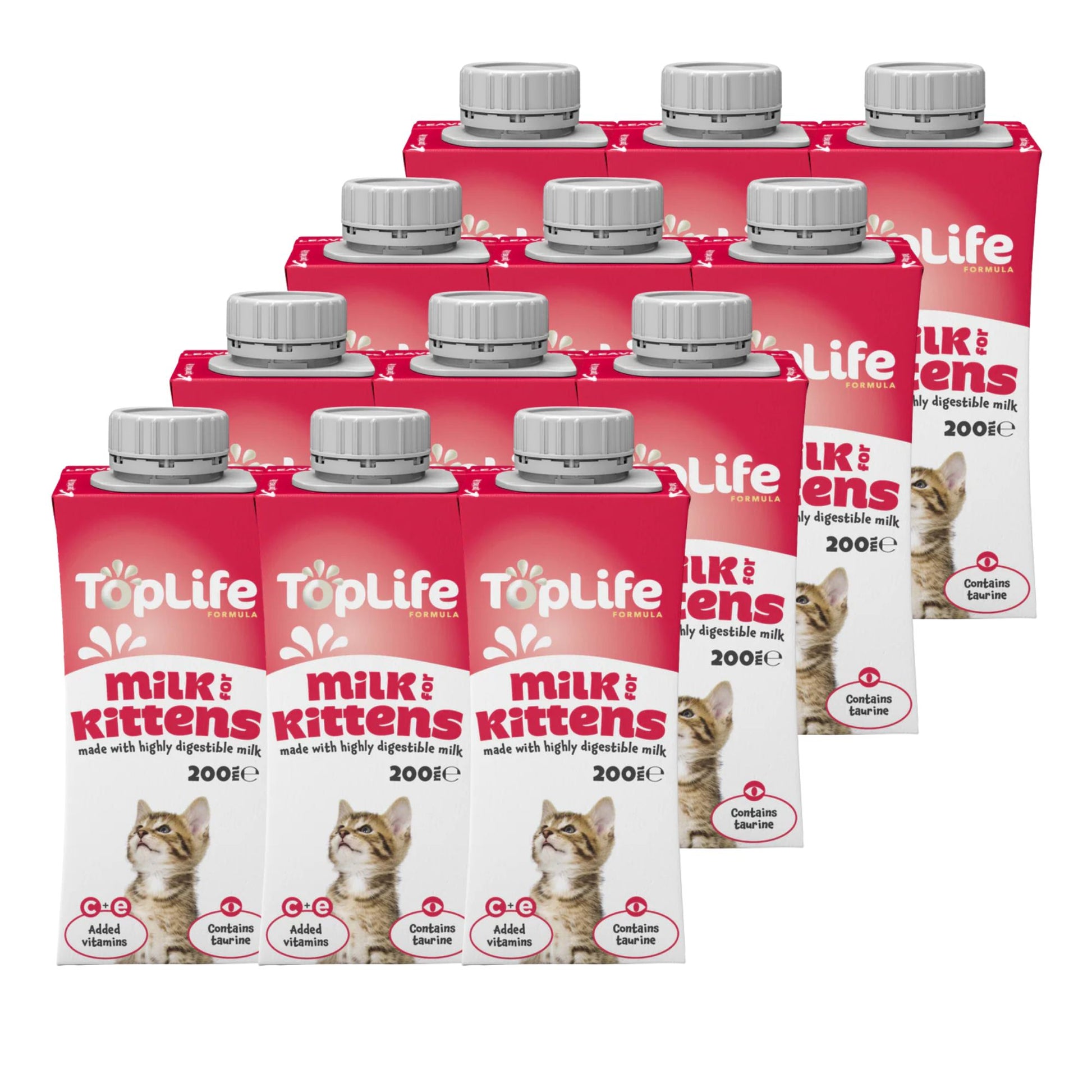 TopLife goat milk for kittens 12x200ml cartons on white background
