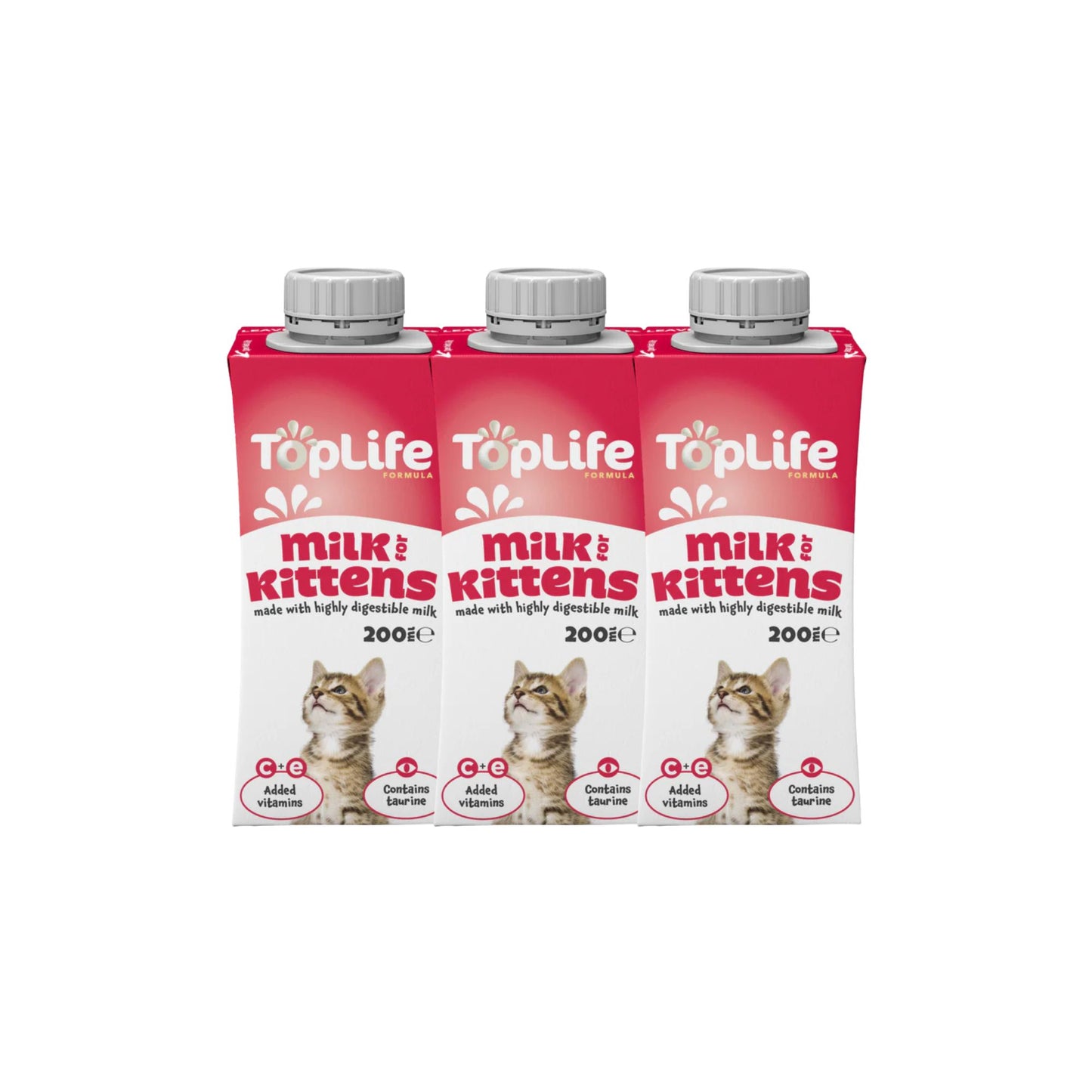 TopLife goat milk for kittens 3x200ml cartons on white background