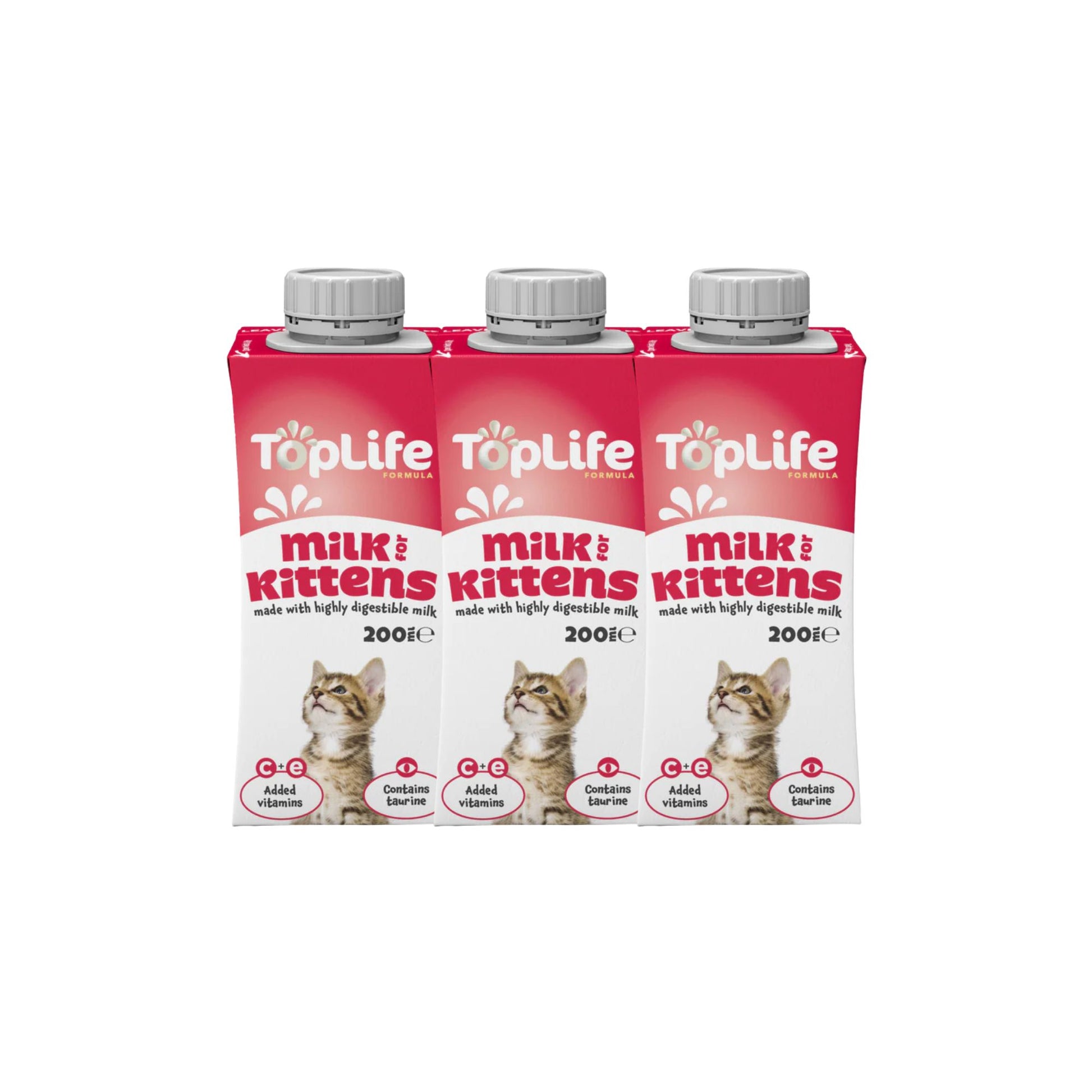 TopLife goat milk for kittens 3x200ml cartons on white background