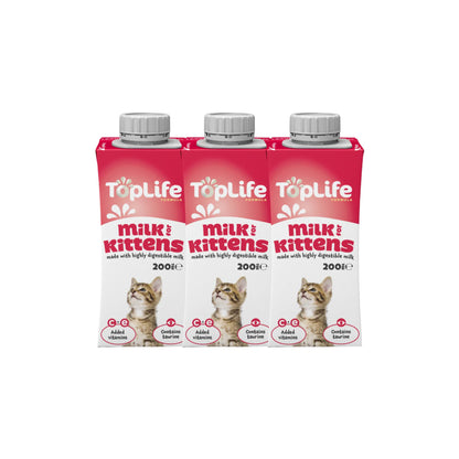 TopLife goat milk for kittens 3x200ml cartons on white background