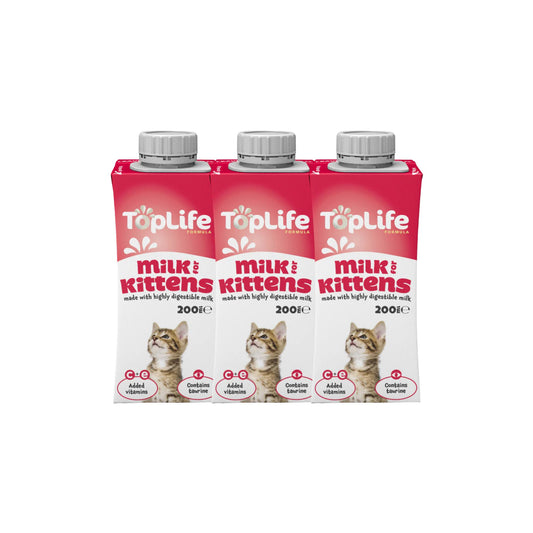 TopLife goat milk for kittens 3x200ml cartons on white background