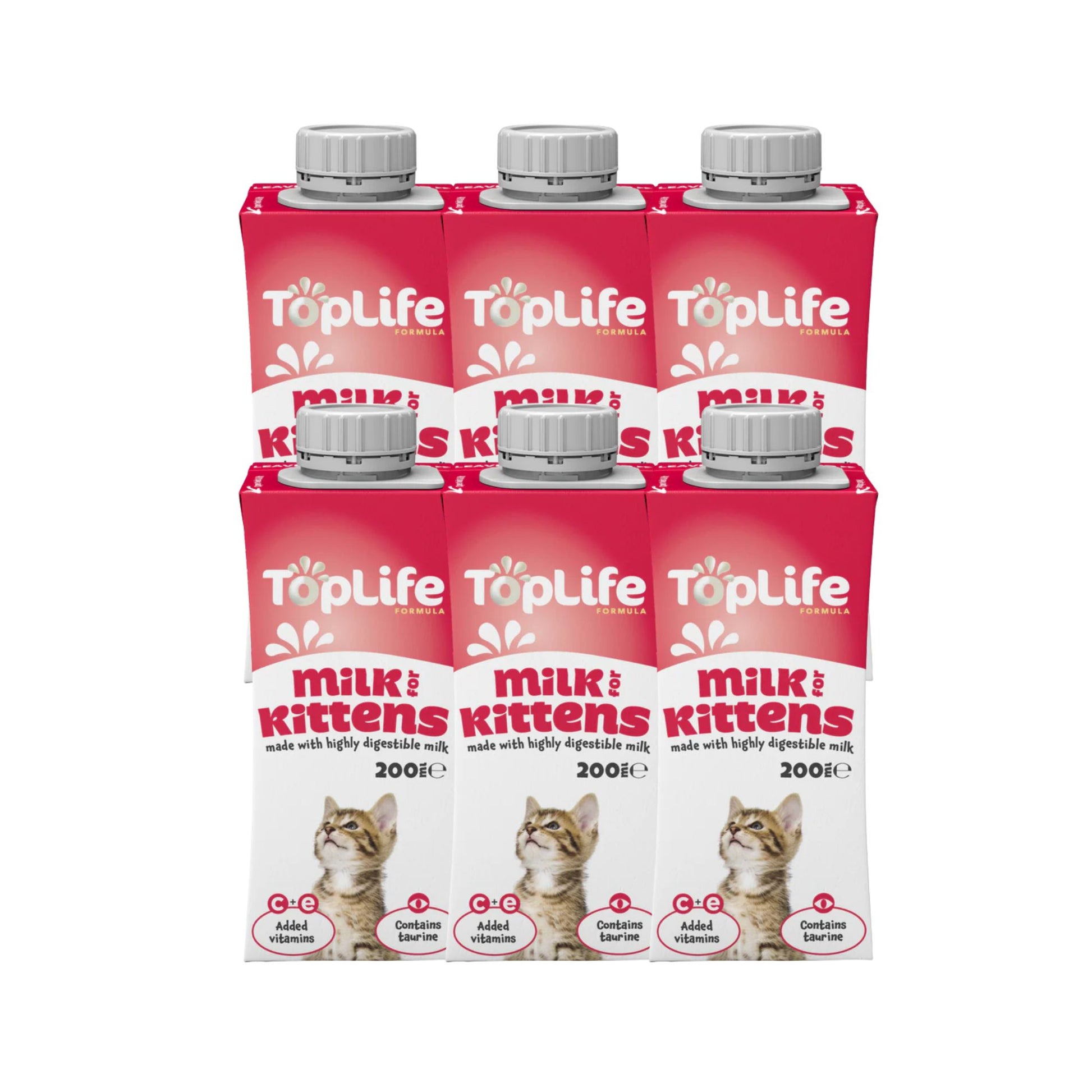 TopLife goat milk for kittens 6x200ml cartons on white background