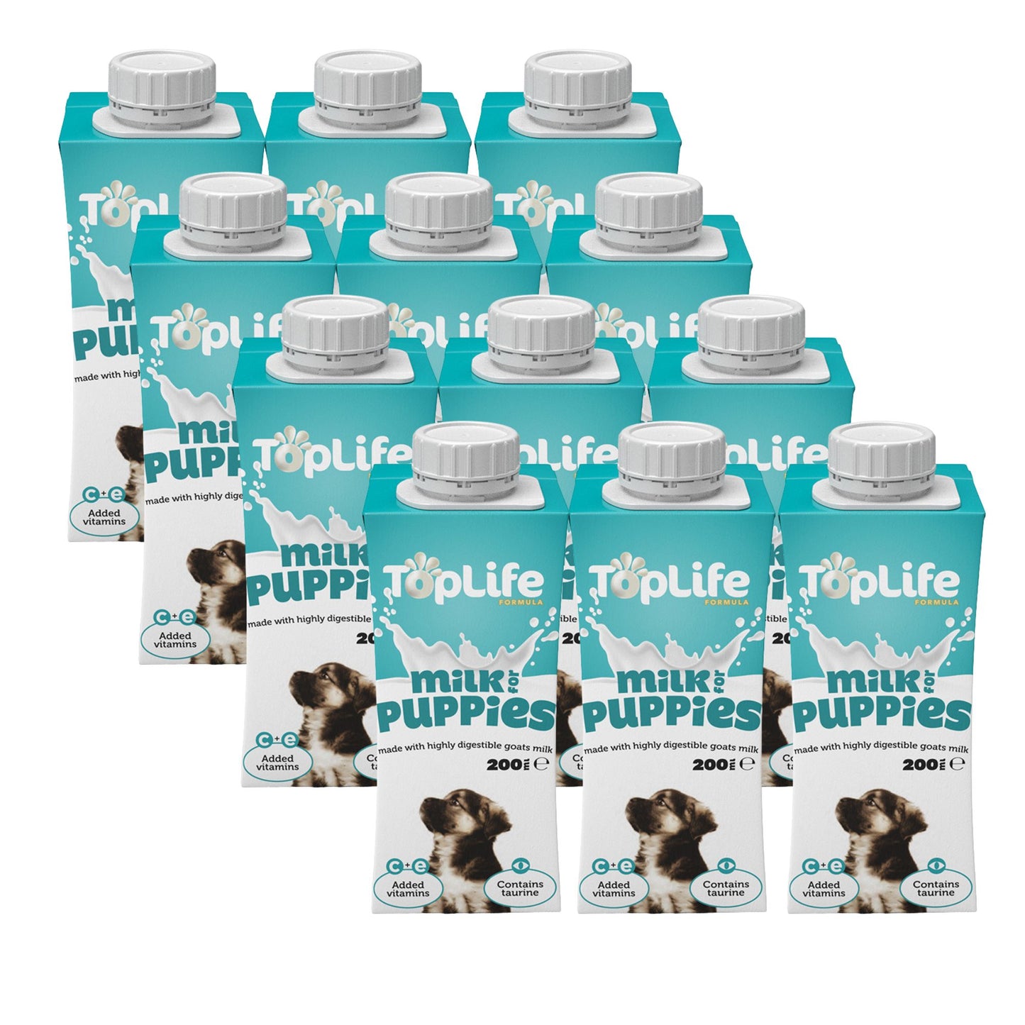 TopLife goat milk for puppies 12x200ml cartons on white background