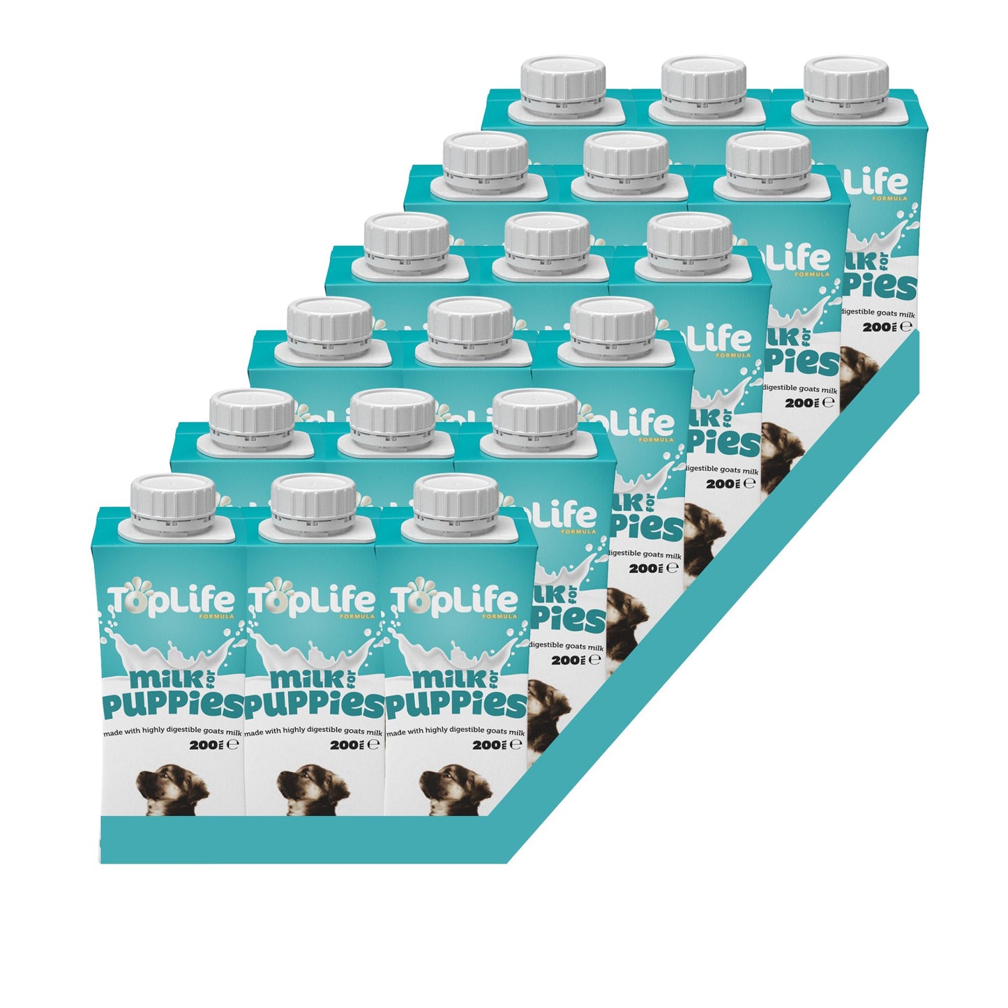 TopLife goat milk for puppies 18x200ml cartons on white background