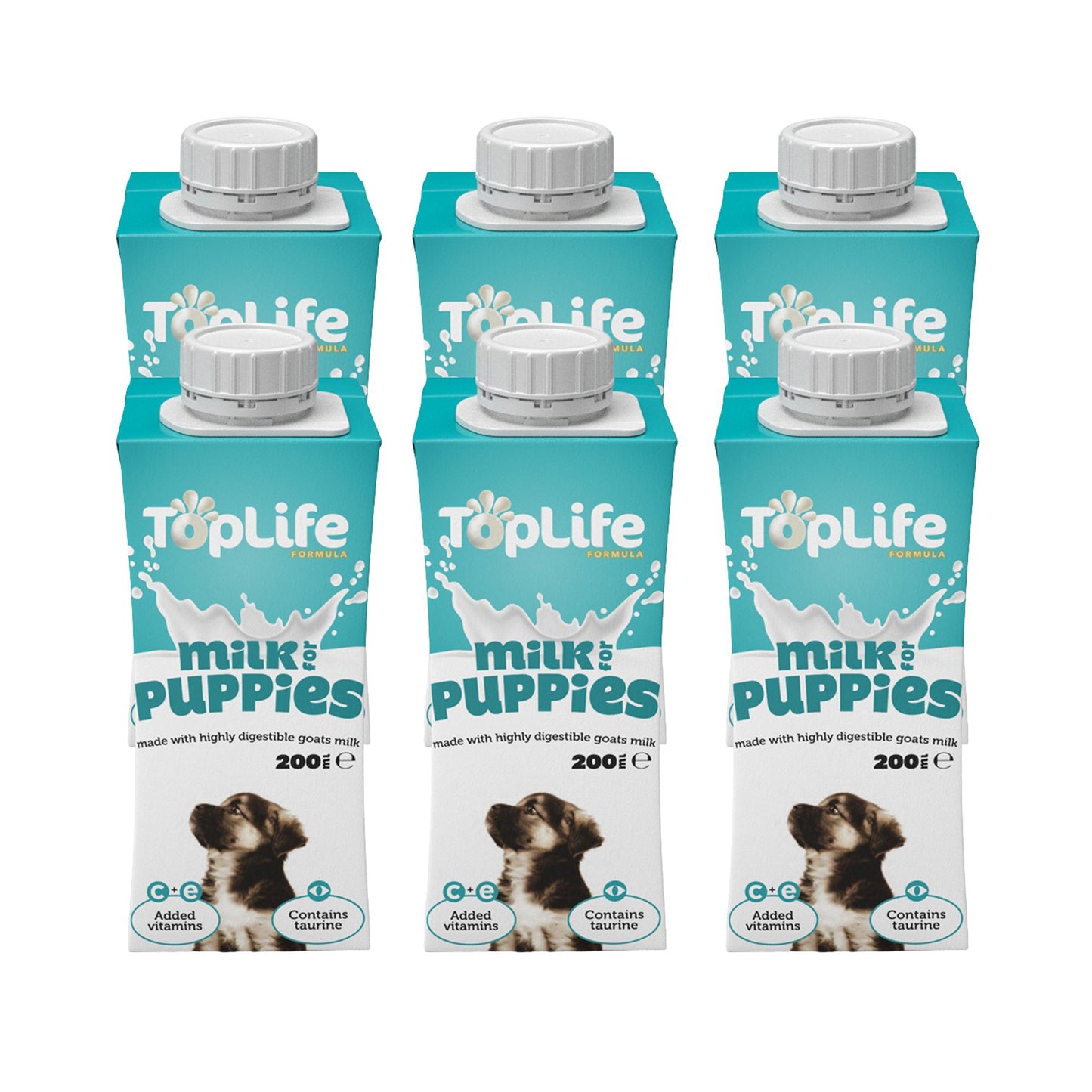 TopLife goat milk for puppies 6x200ml cartons on white background