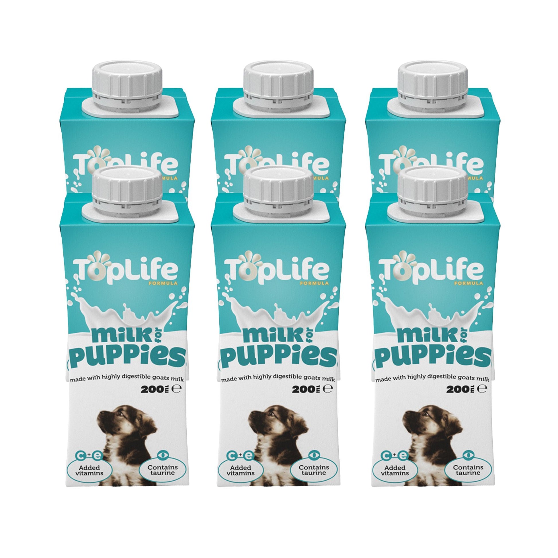 TopLife goat milk for puppies 6x200ml cartons on white background