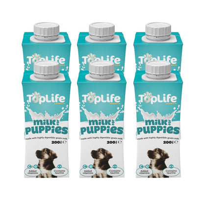 TopLife goat milk for puppies 6x200ml cartons on white background