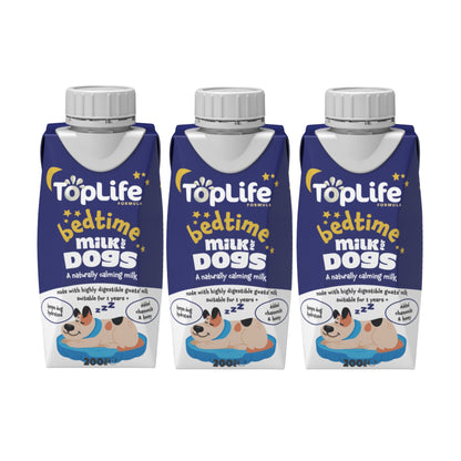 TopLife bedtime milk for dogs 3x200ml cartons on white background