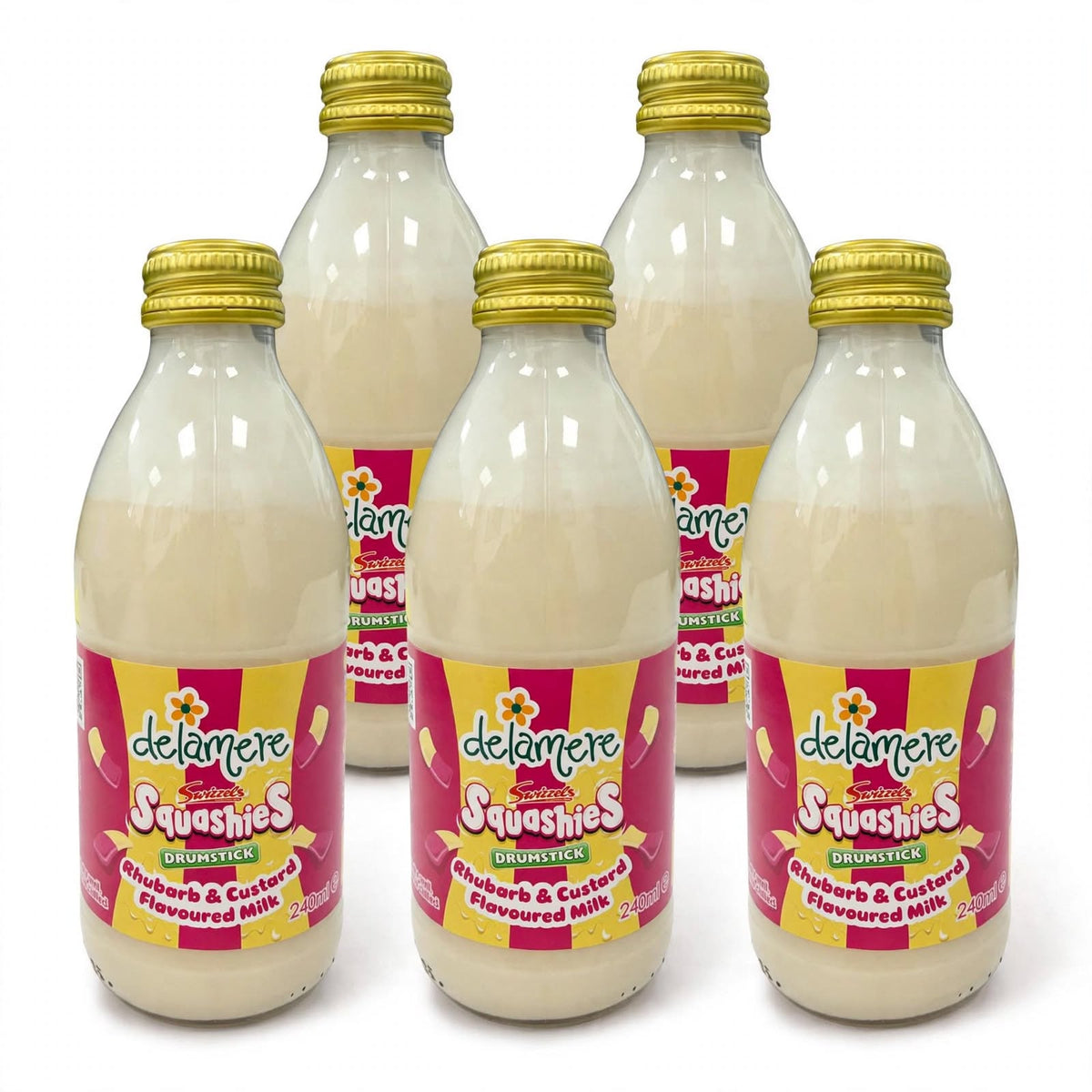 Delamere x Swizzels Flavoured Milk - Raspberry, Rhubarb & Custard, Lemon Sherbet - 240ml Glass Bottle