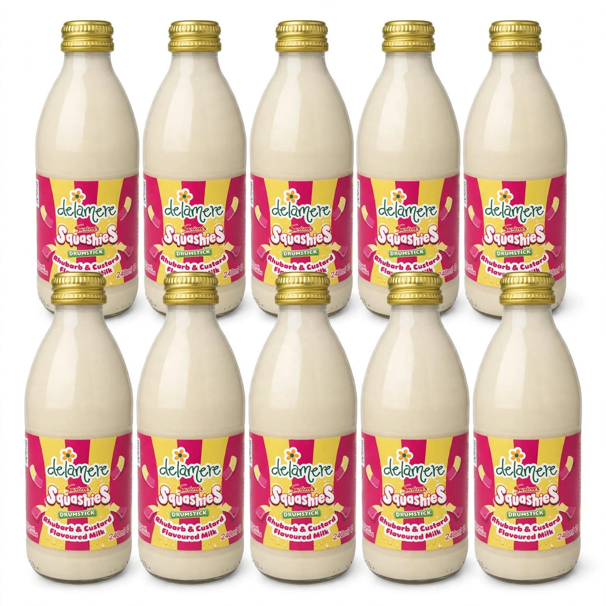 Delamere x Swizzels Flavoured Milk - Raspberry, Rhubarb & Custard, Lemon Sherbet - 240ml Glass Bottle