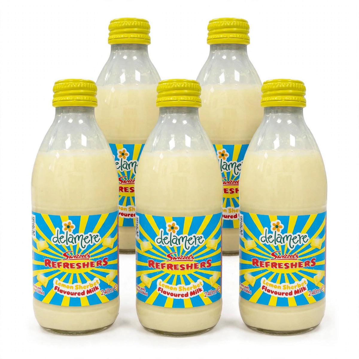 Delamere x Swizzels Flavoured Milk - Raspberry, Rhubarb & Custard, Lemon Sherbet - 240ml Glass Bottle