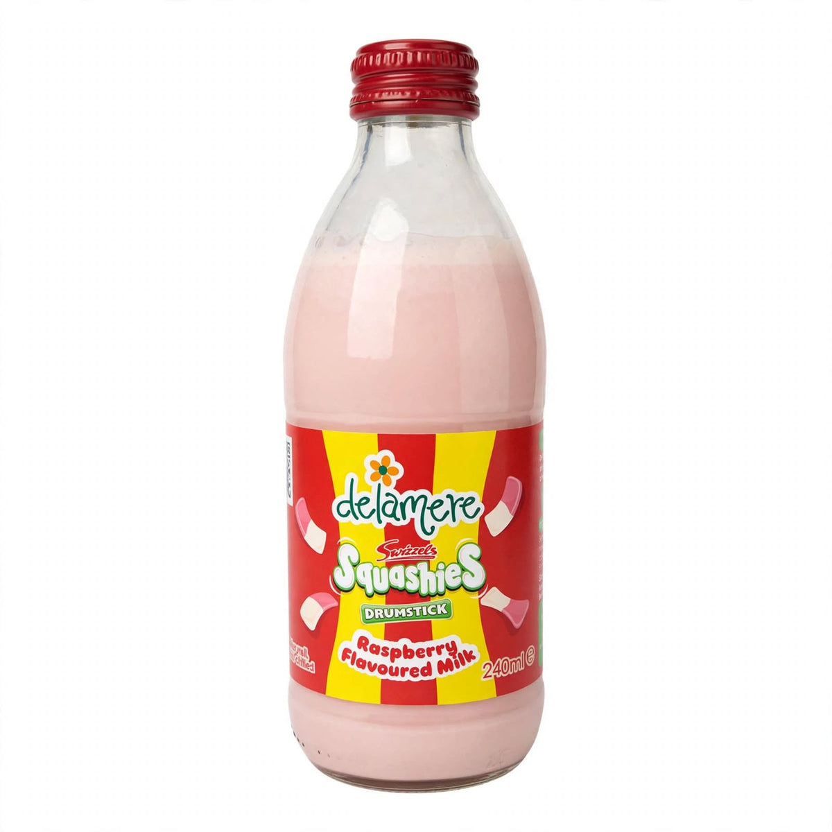 Delamere x Swizzels Flavoured Milk - Raspberry, Rhubarb & Custard, Lemon Sherbet - 240ml Glass Bottle