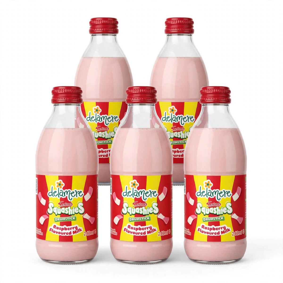 Delamere x Swizzels Flavoured Milk - Raspberry, Rhubarb & Custard, Lemon Sherbet - 240ml Glass Bottle