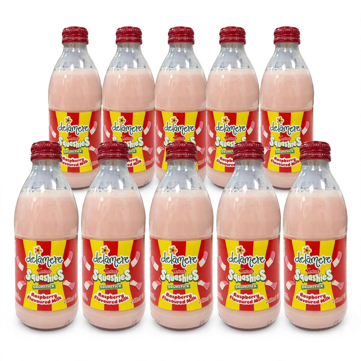 Delamere x Swizzels Flavoured Milk - Raspberry, Rhubarb & Custard, Lemon Sherbet - 240ml Glass Bottle